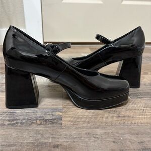 Madden Girl Patent Black Mary Jane Block Heel Pumps